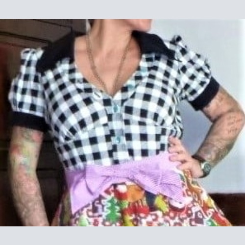 Rockabilly Fiefties Bluse Shirt schwarz/weiß kariert