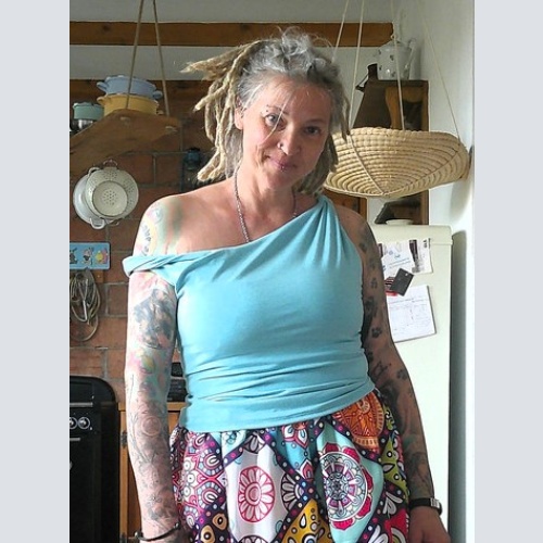 Bambu Shirt T-Shirt mit verdrehten Ärmel Hippie Ethno Elfen Landhausstil AlternativMode