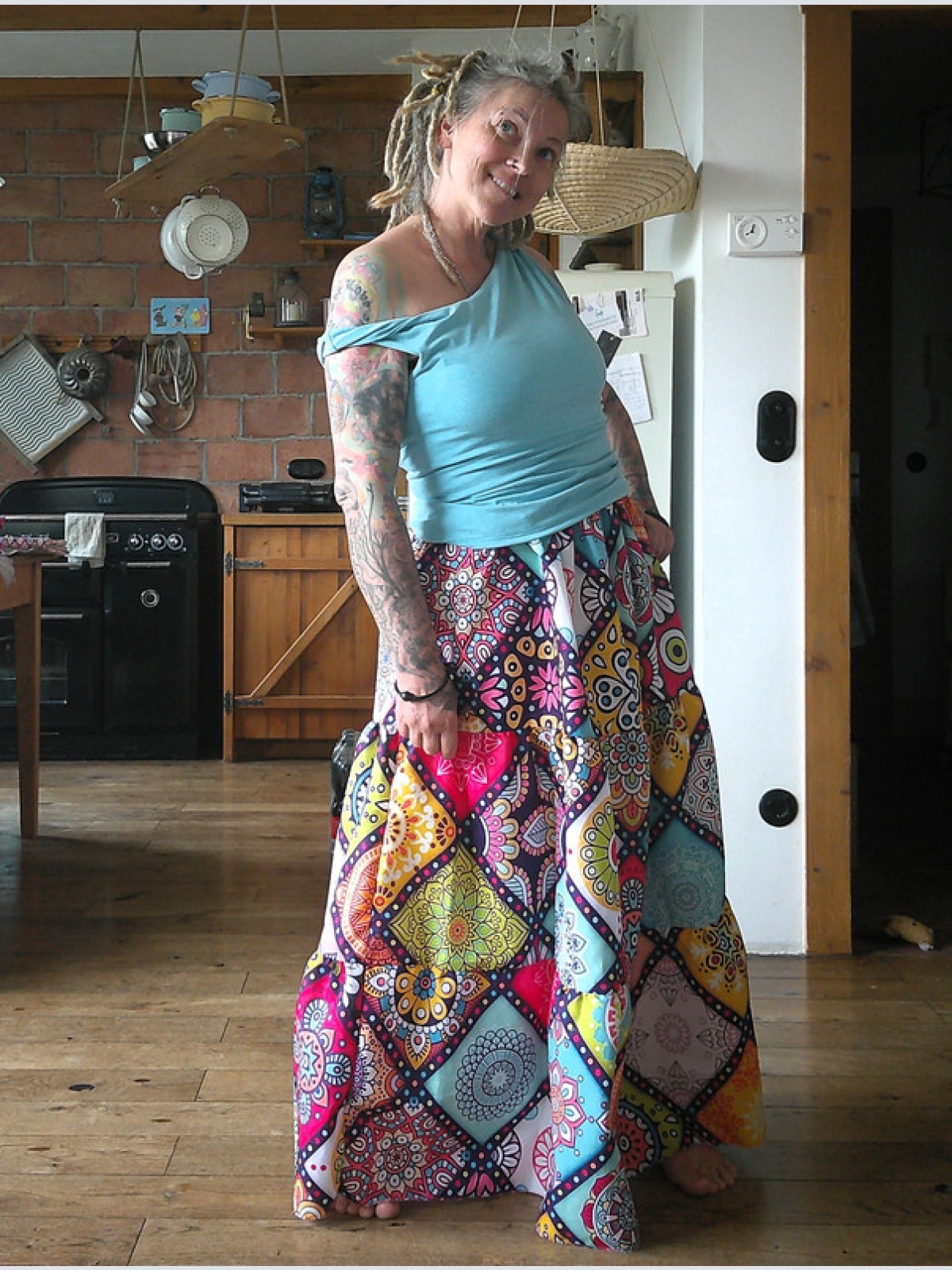 Kunterbunter Stufen.-Maxirock Ethno Hippie Alternativ Mode Einheitsgröße