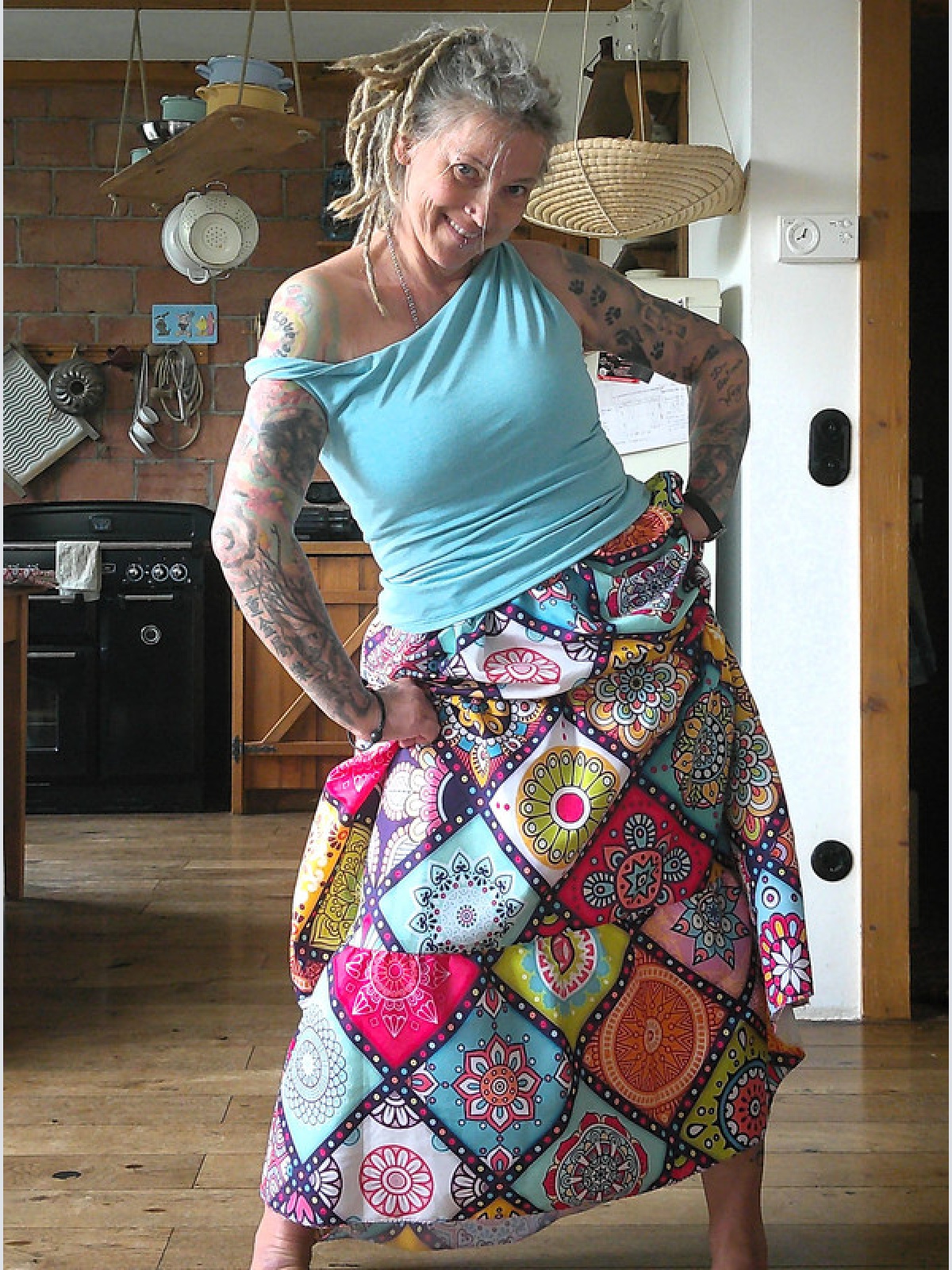 Kunterbunter Stufen.-Maxirock Ethno Hippie Alternativ Mode Einheitsgröße