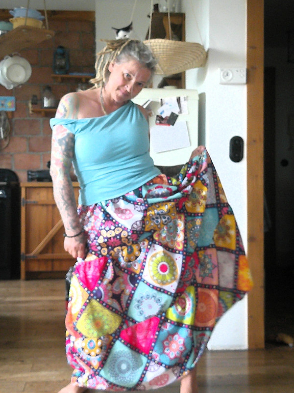 Bambu Shirt T-Shirt mit verdrehten Ärmel Hippie Ethno Elfen Landhausstil AlternativMode