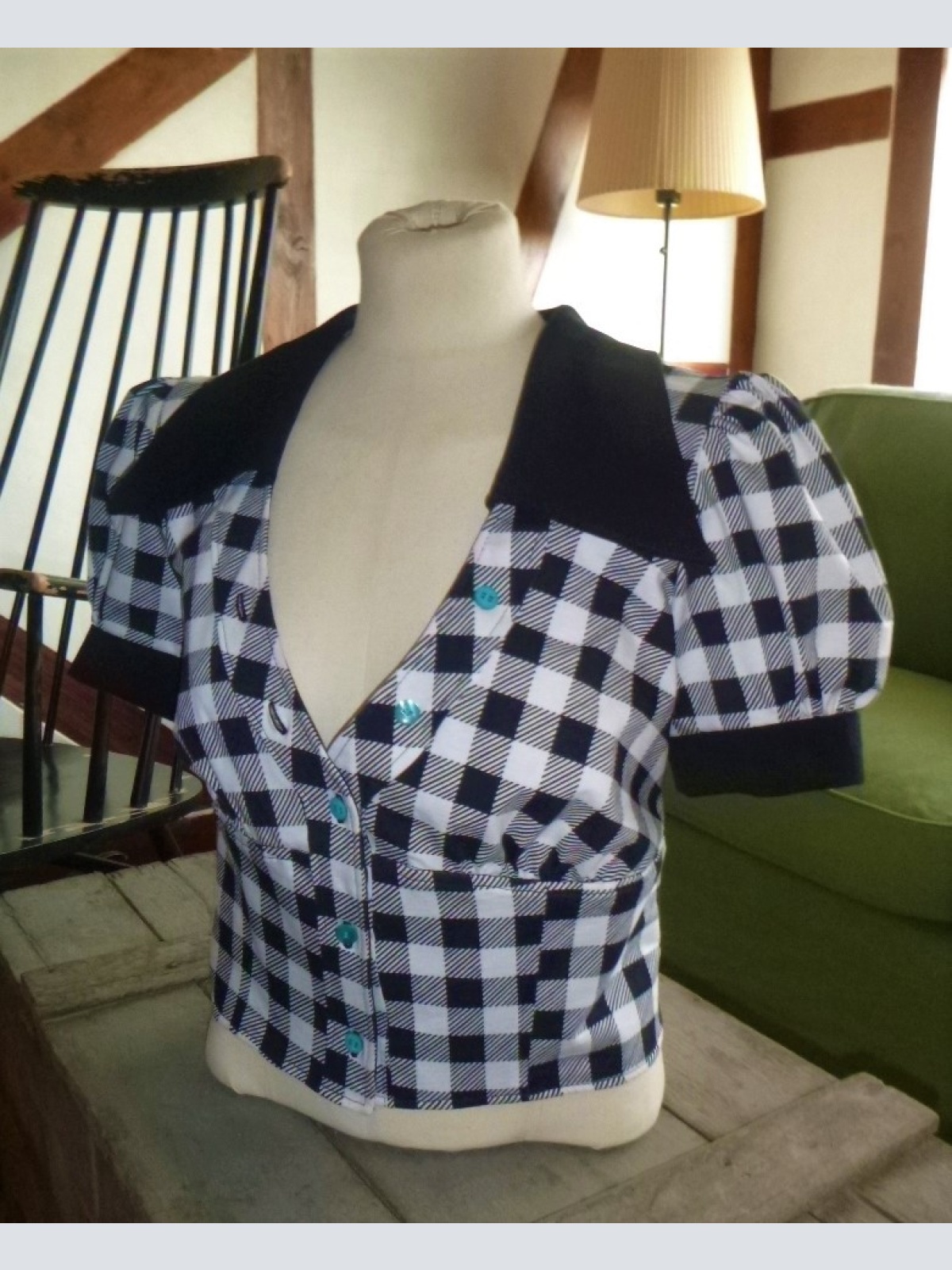 Rockabilly Fiefties Bluse Shirt schwarz/weiß kariert