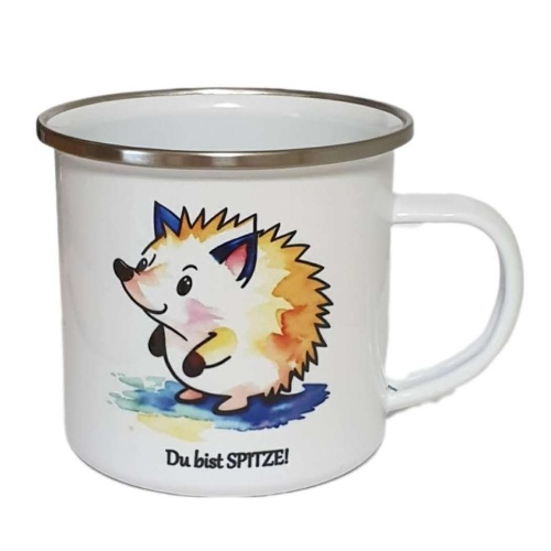 Emailletasse - Igel "Du bist SPITZE!"