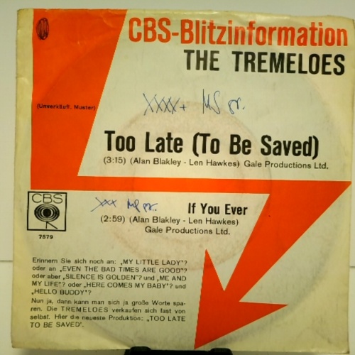 SINGLE / The Tremeloes – Too Late (To Be Saved)