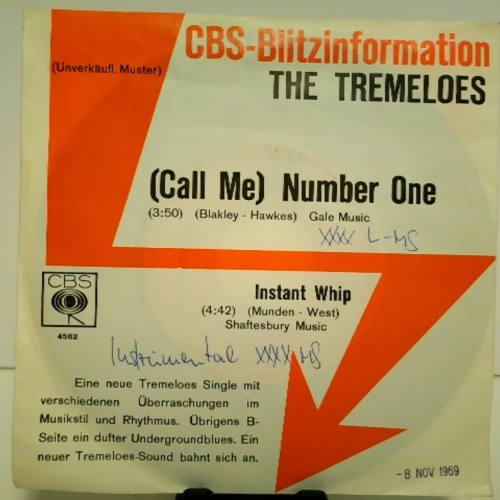 SINGLE / The Tremeloes – (Call Me) Number One / Instant Whip