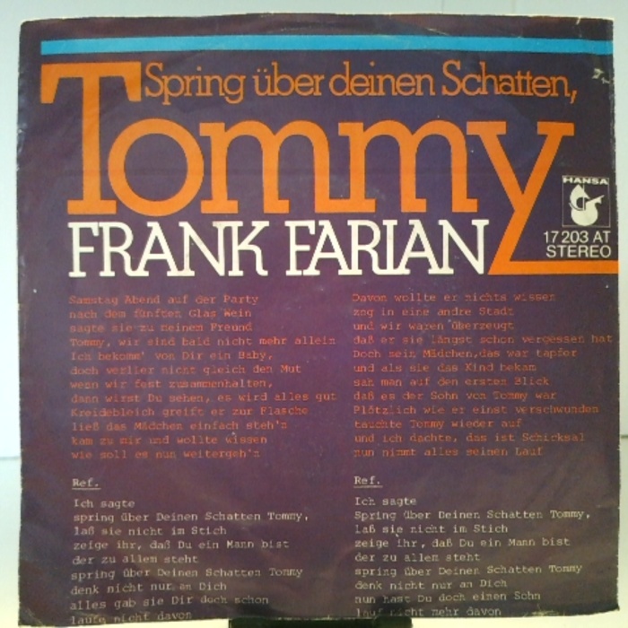 SINGLE / Frank Farian – Spring Über Deinen Schatten, Tommy
