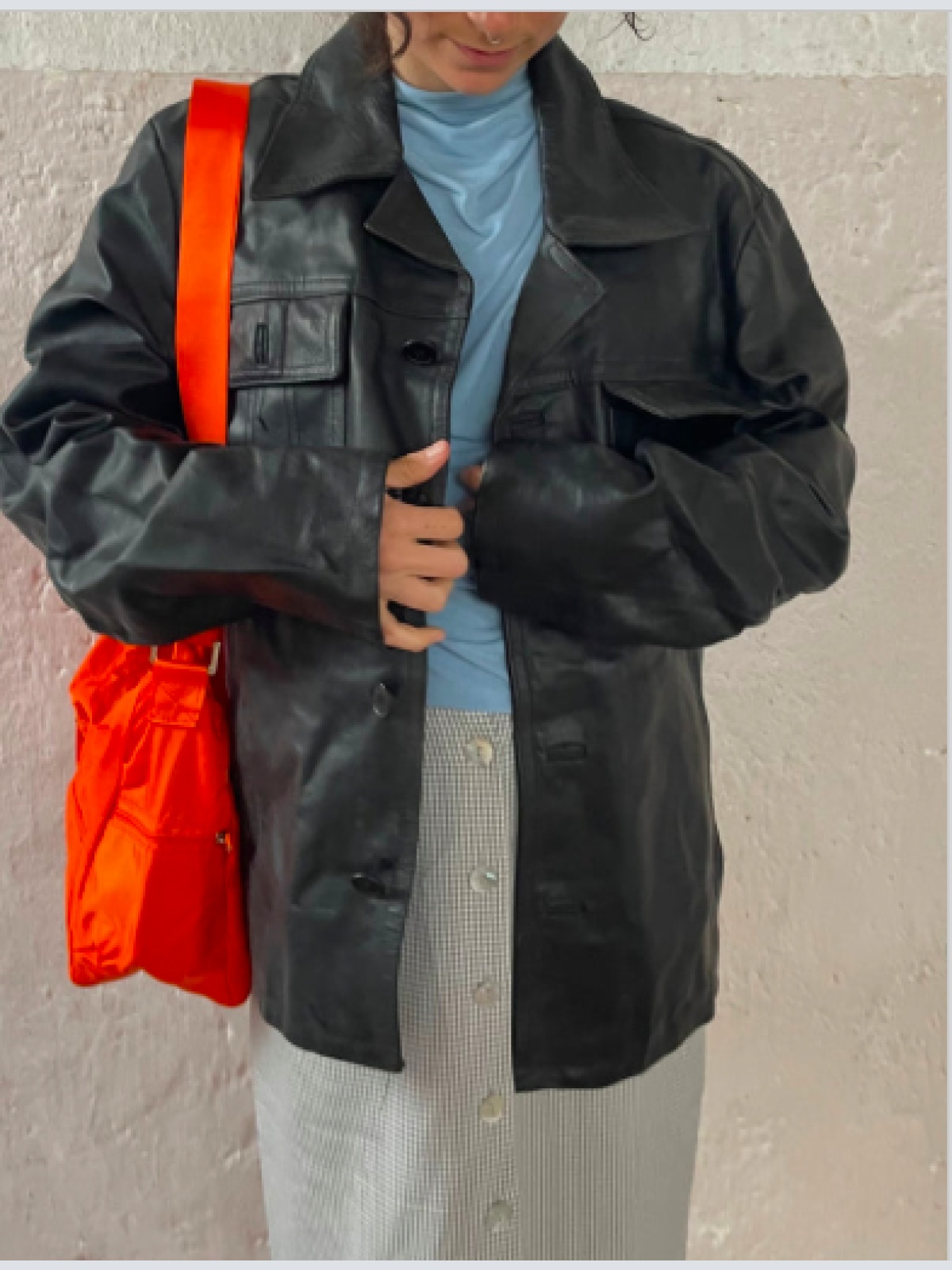 Vintage Lederjacke L Damen Frühling Echt Leder schwarz kombinierbar made in Italy