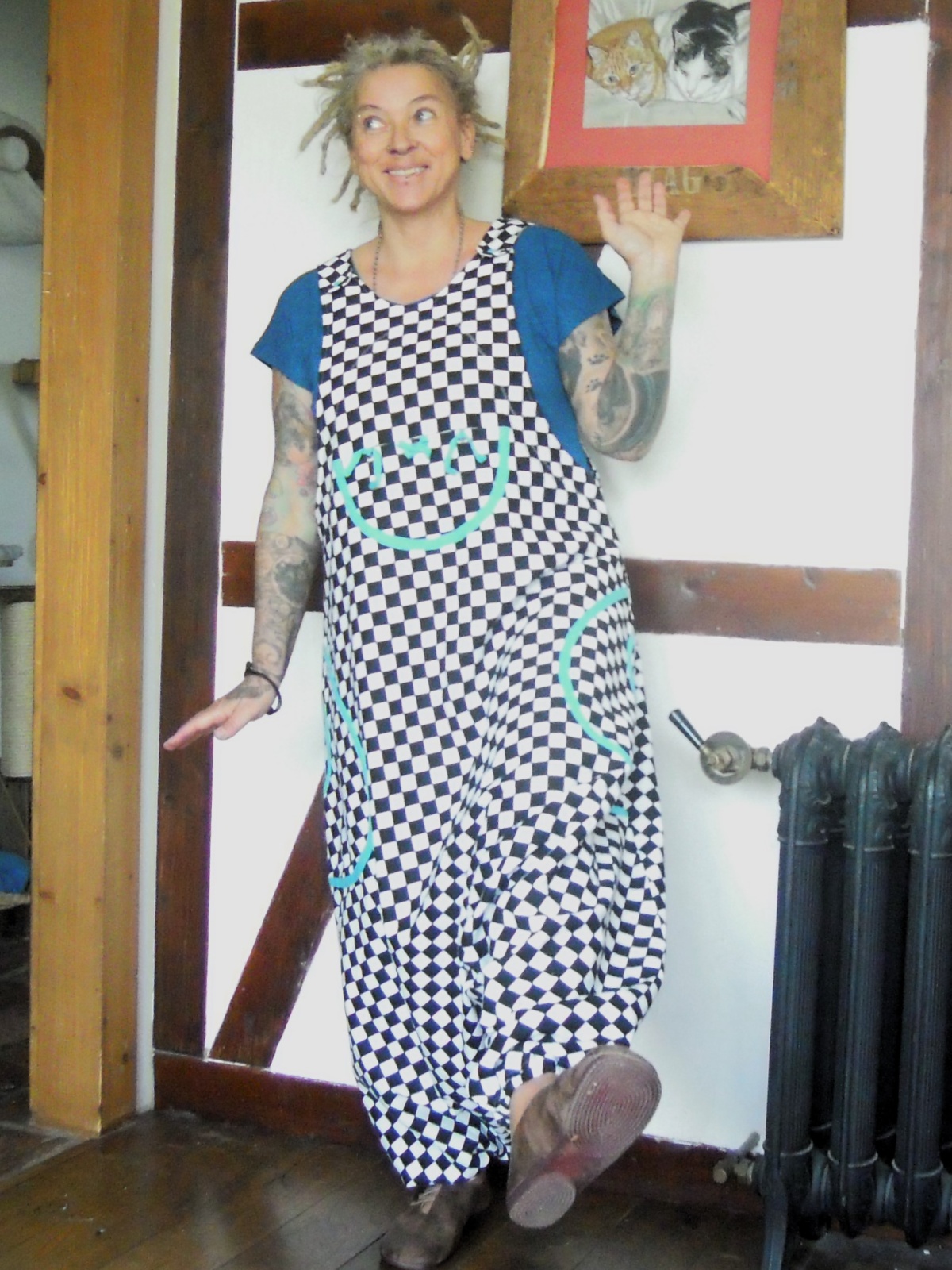 Jumpsuite Jumper Overall "Karo schwarz/weiß" im Haremslook Einheitsgröße Unisex