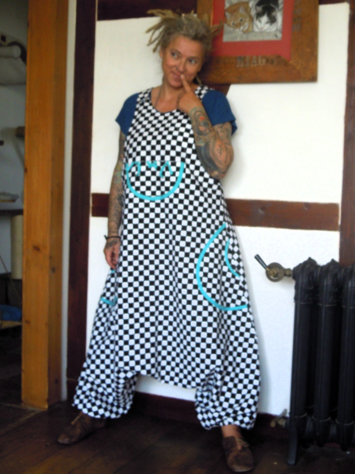 Jumpsuite Jumper Overall "Karo schwarz/weiß" im Haremslook Einheitsgröße Unisex