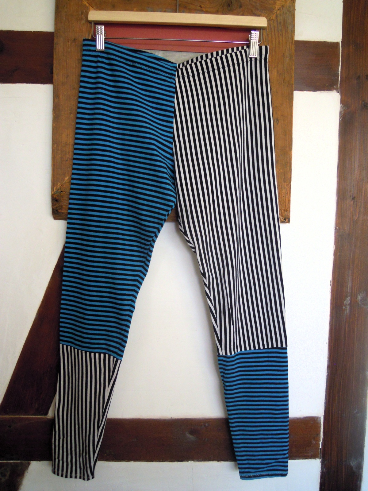 Bio Leggings gestreift türkis/weiß/schwarz Hüftleggings Einheitsgröße