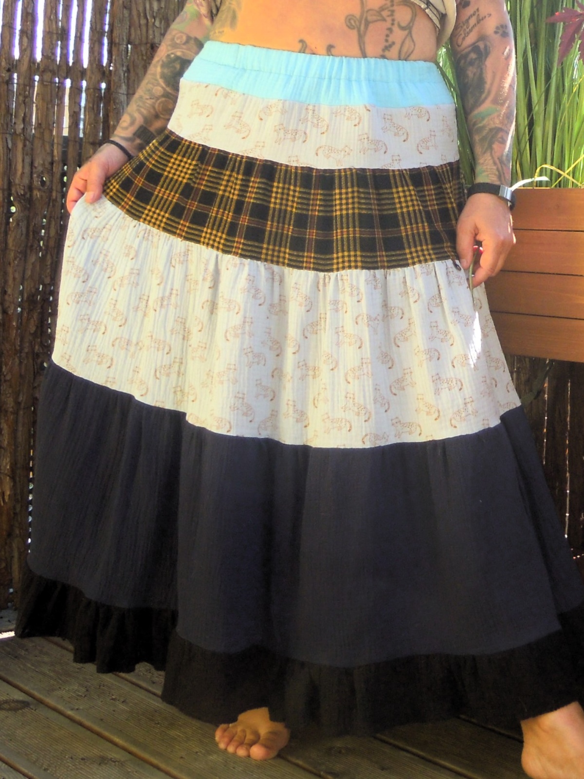 Maxirock Stufenrock Patchwork Einheitsgröße