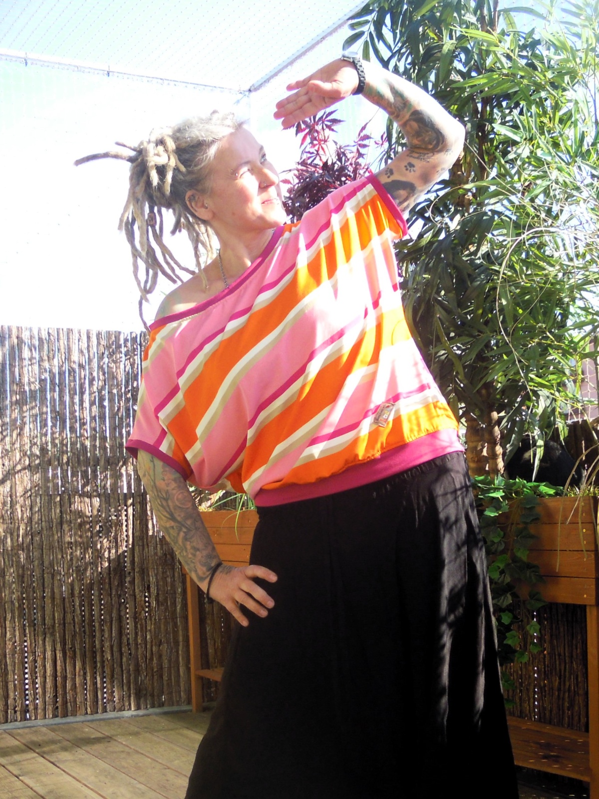 Off Shoulder Shirt gestreift Hippie Goa Alternativmode Einheisgröße