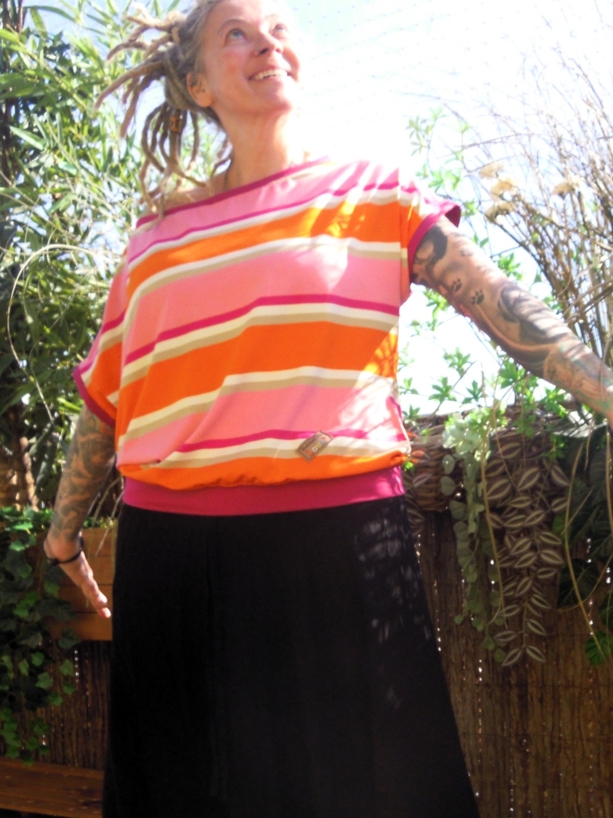 Off Shoulder Shirt gestreift Hippie Goa Alternativmode Einheisgröße