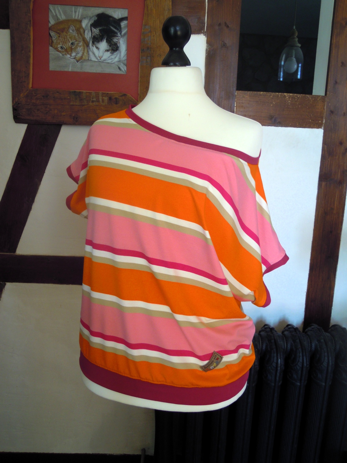 Off Shoulder Shirt gestreift Hippie Goa Alternativmode Einheisgröße