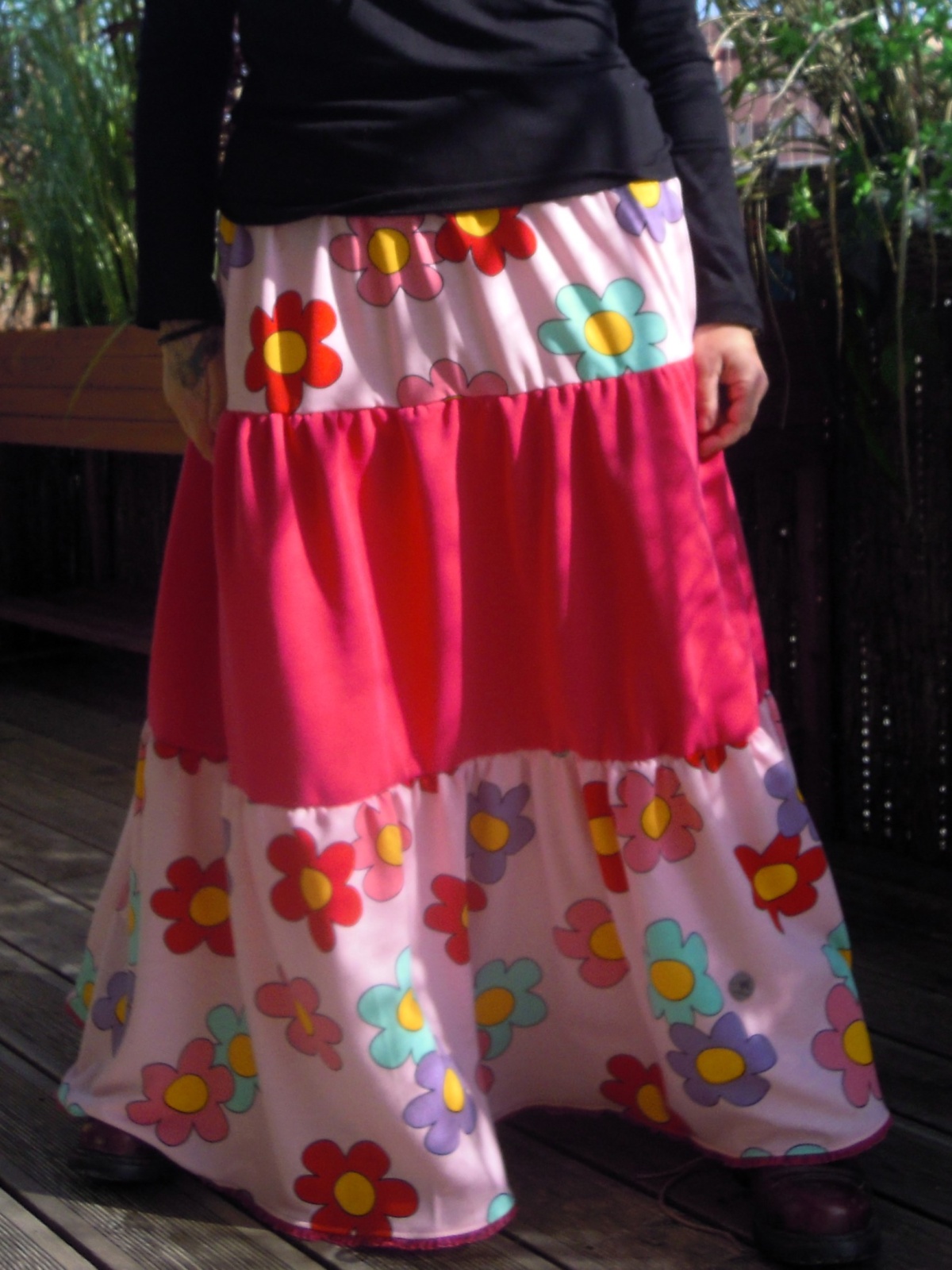 Maxi.-Stufenrock Blumen Hippie, Goa, Elfen, Alternativ Mode Kunterbunt Einheitsgröße