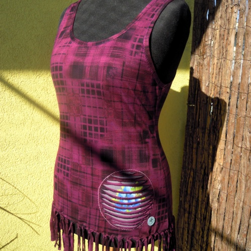 Ethno Hippie Shirt mit Fransen und Blind Applikation