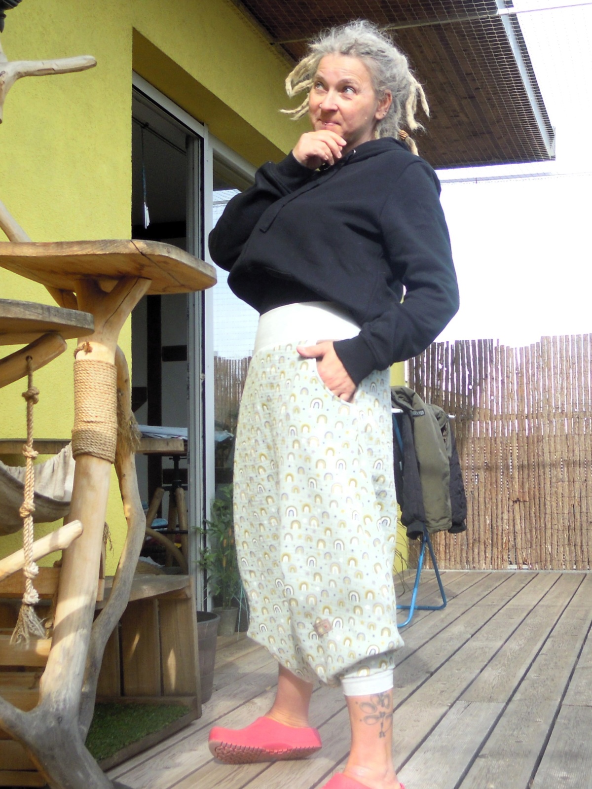 Sarouelhose Pluderhose Pumphose Haremshose Regenbogen Einheitsgröße