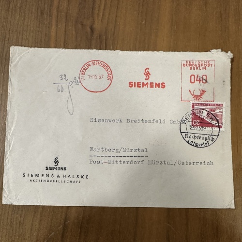 Geschäftsbrief von 1957 Siemens
