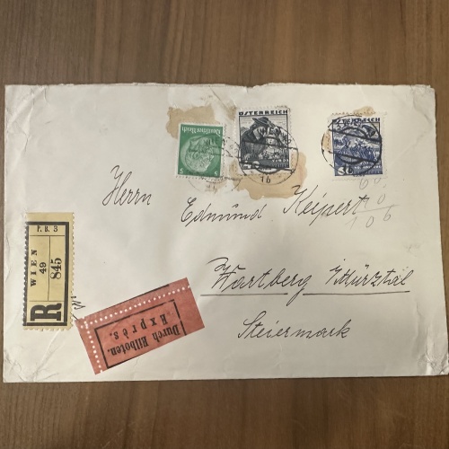 Misch-Brief von 1938 Express und Eingeschrieben