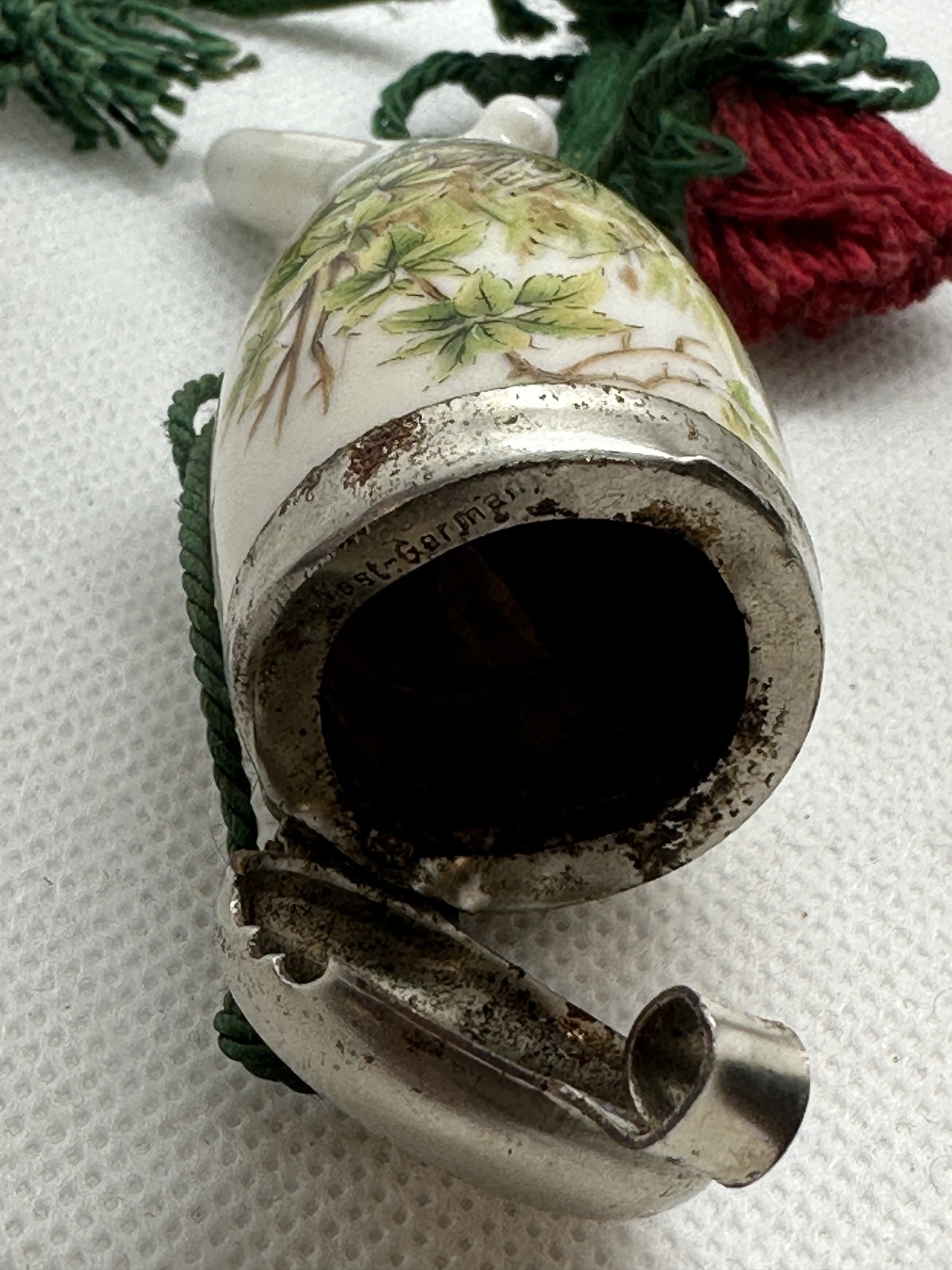 Antike Gesteckpfeife mit zwei Porzellanköpfen Jagdmotiv (Reh, Auerhahn)