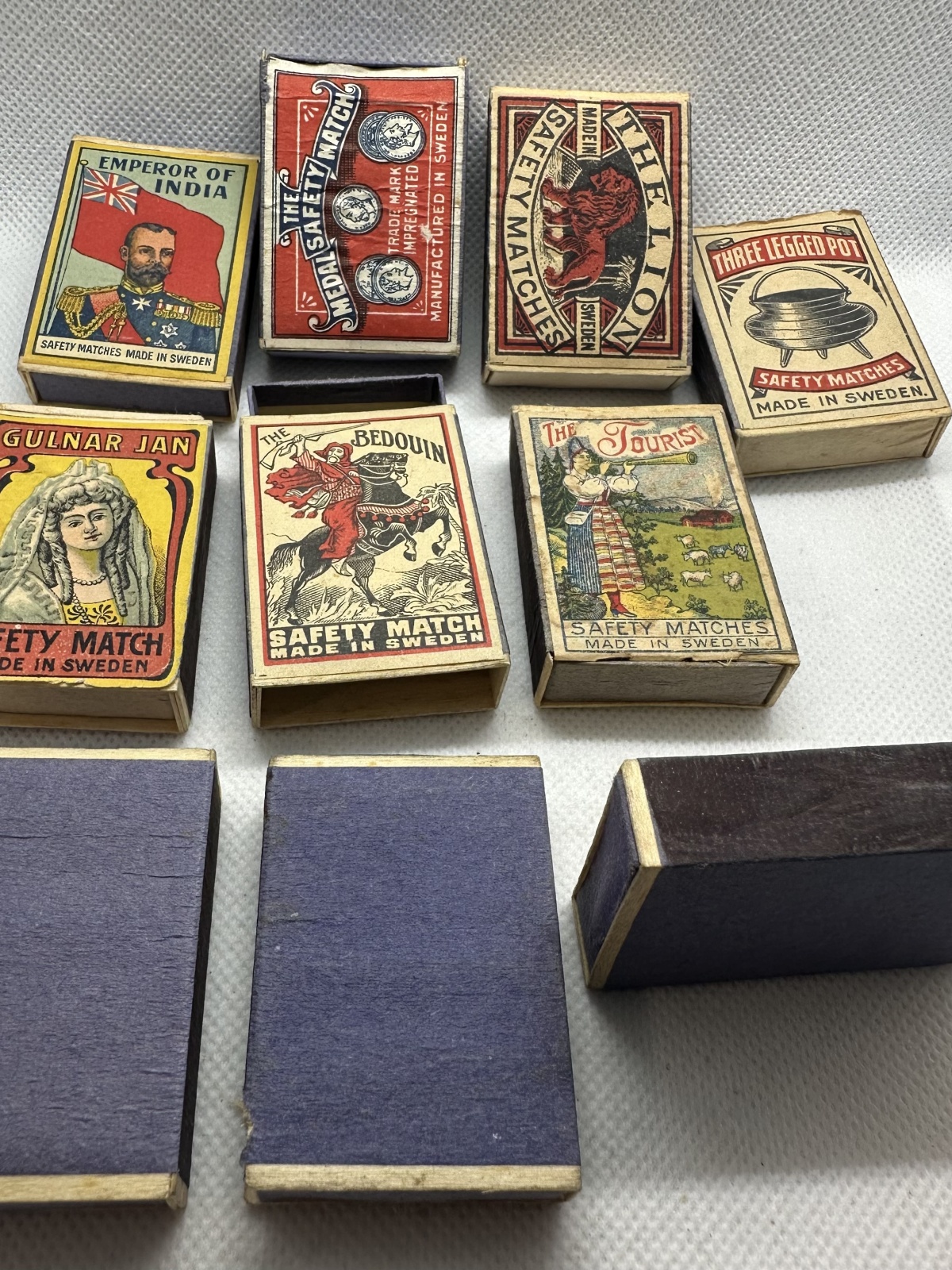 10 Stk. antike Streichholzschachteln Made in Sweden