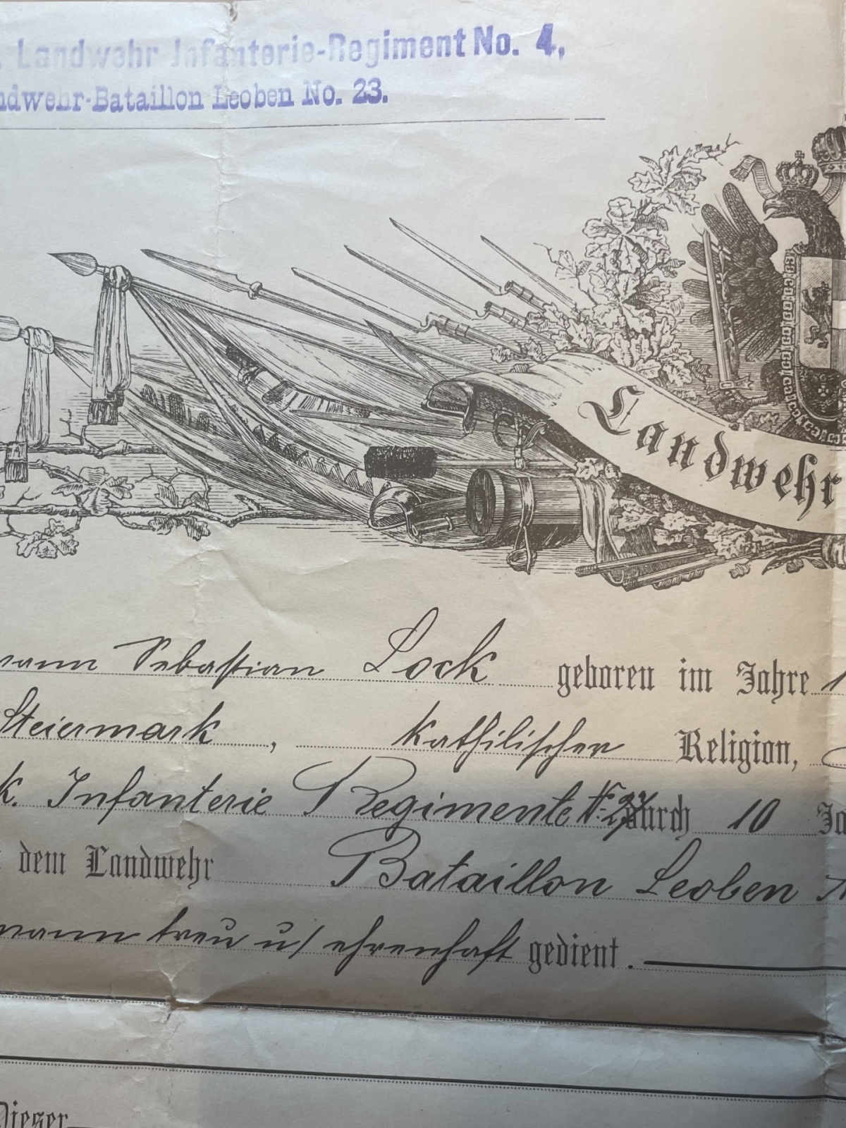 Landwehr-Abschied der K.K.Stayr.Kärnth.Landwehr Infanterie-Regiment No.4 1893