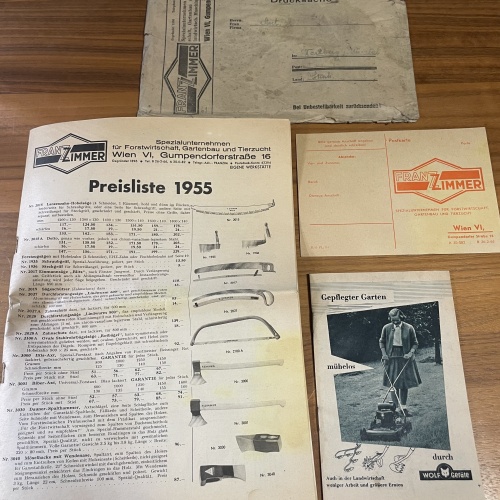 Preisliste der Fa. Franz Zimmer Wien von 1955