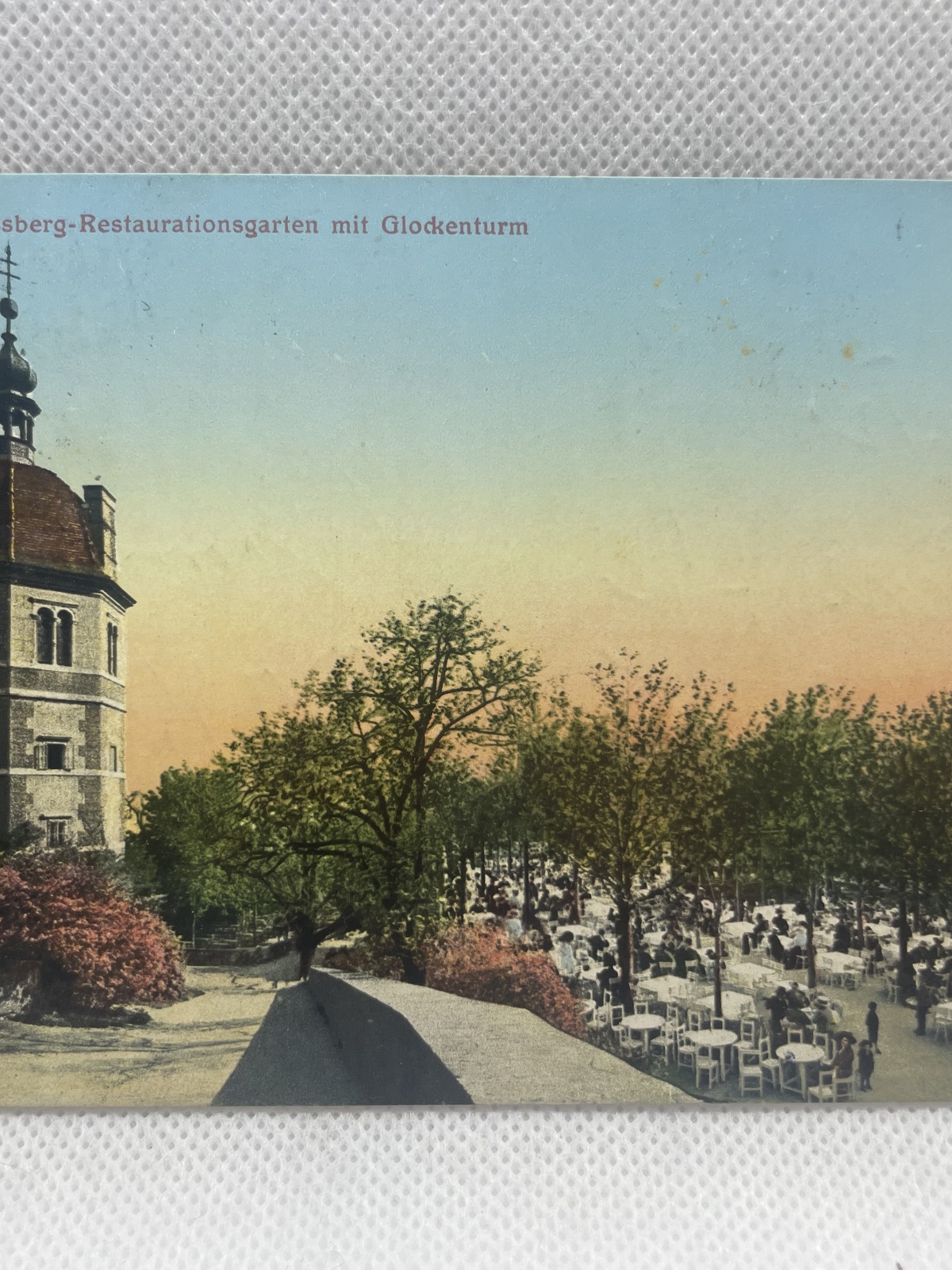 AK Graz Schlossberg-Restaurationsgarten mit Glockenturm 1912
