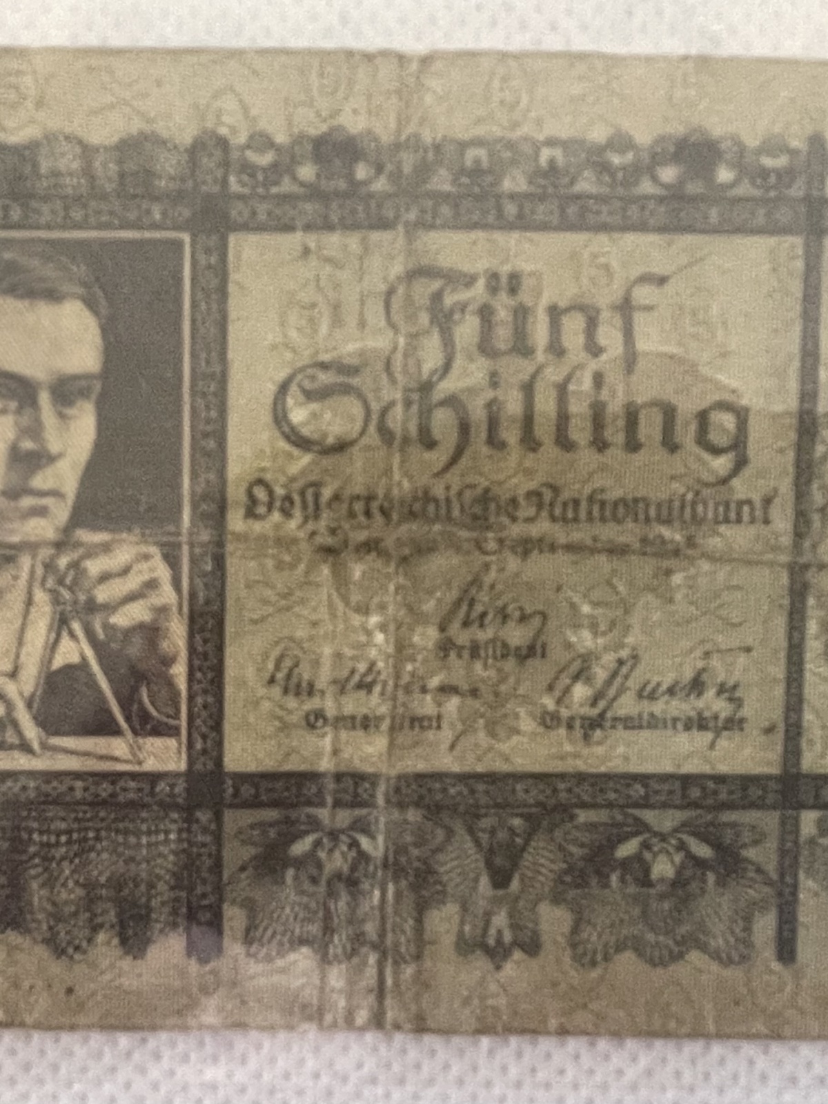 Fünf Schilling Geldschein 1945 - selten!