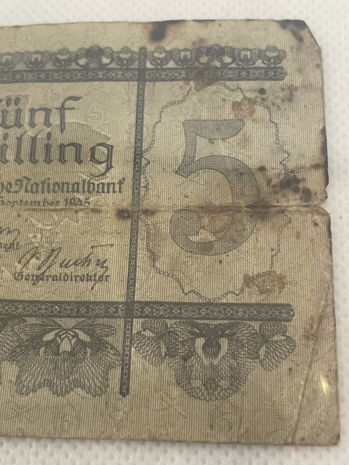 Fünf Schilling Geldschein 1945 - selten!