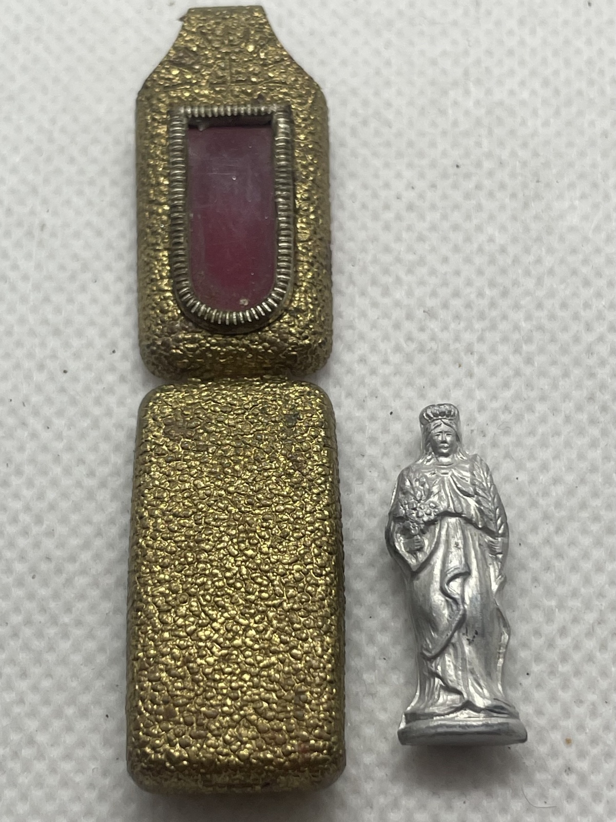 Antike religiöse Taschenschrein - Madonna in Metallminiaturbox