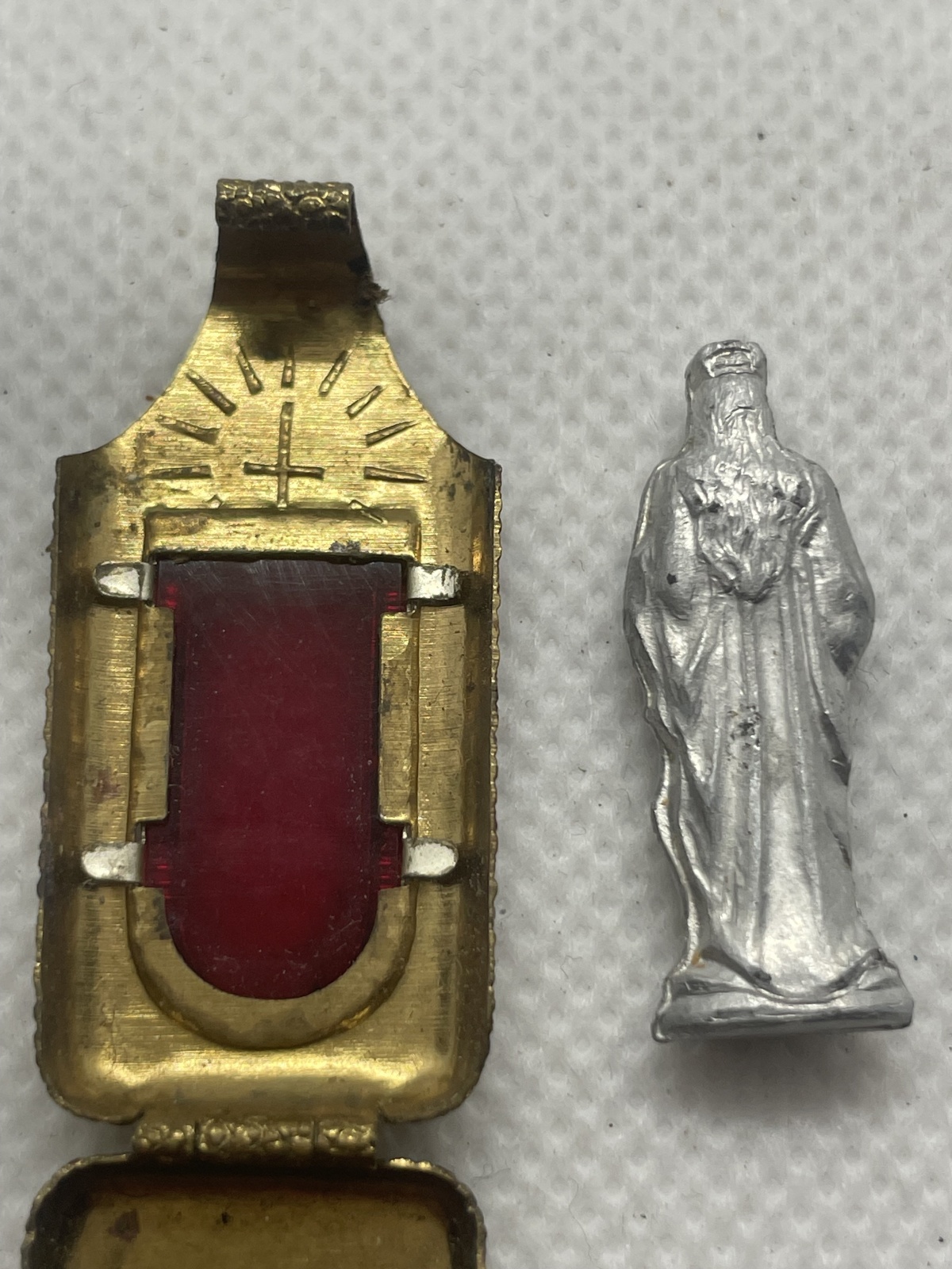Antike religiöse Taschenschrein - Madonna in Metallminiaturbox