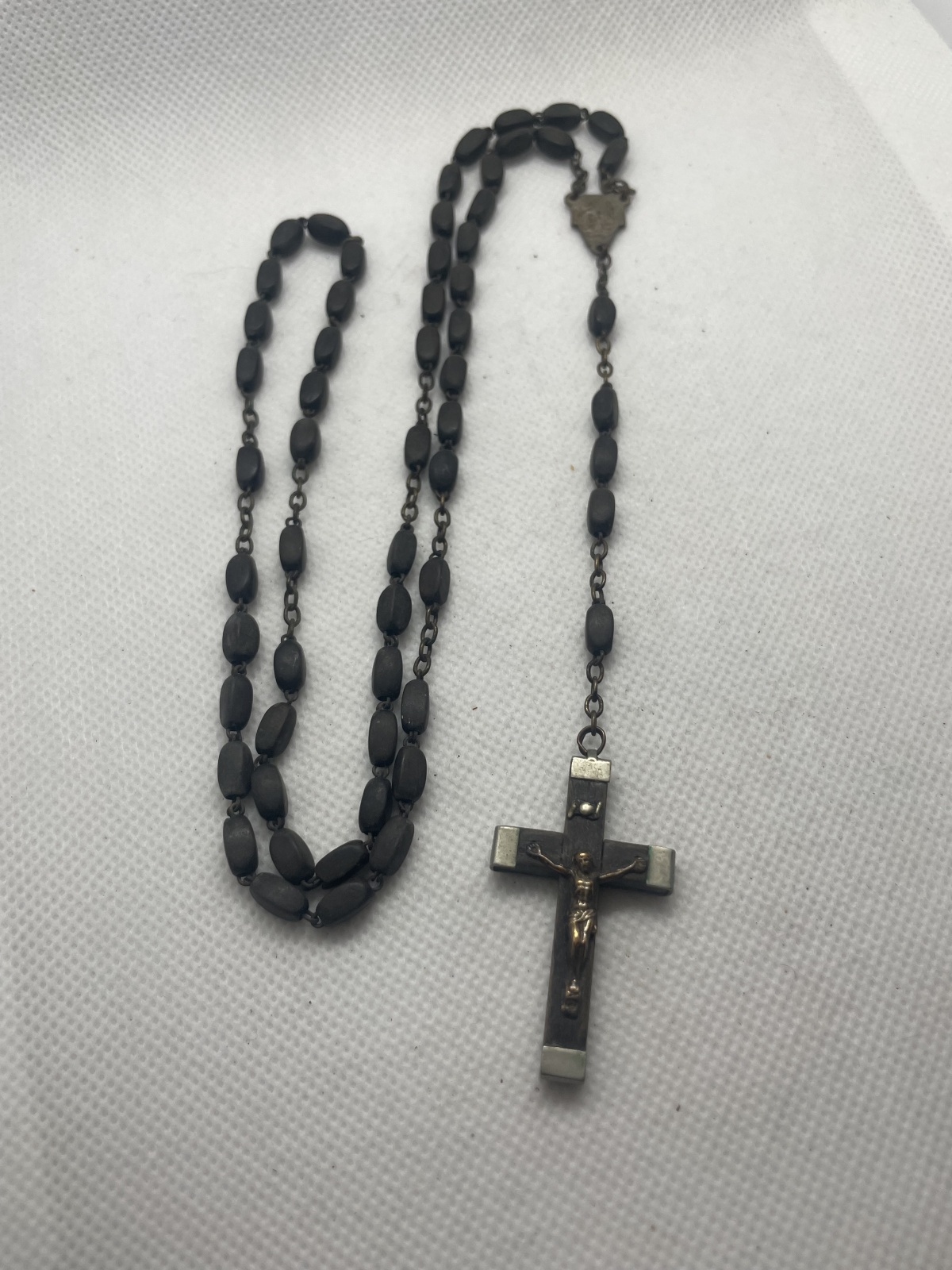 Antiker schwarzer französischer Rosenkranz aus Lourdes