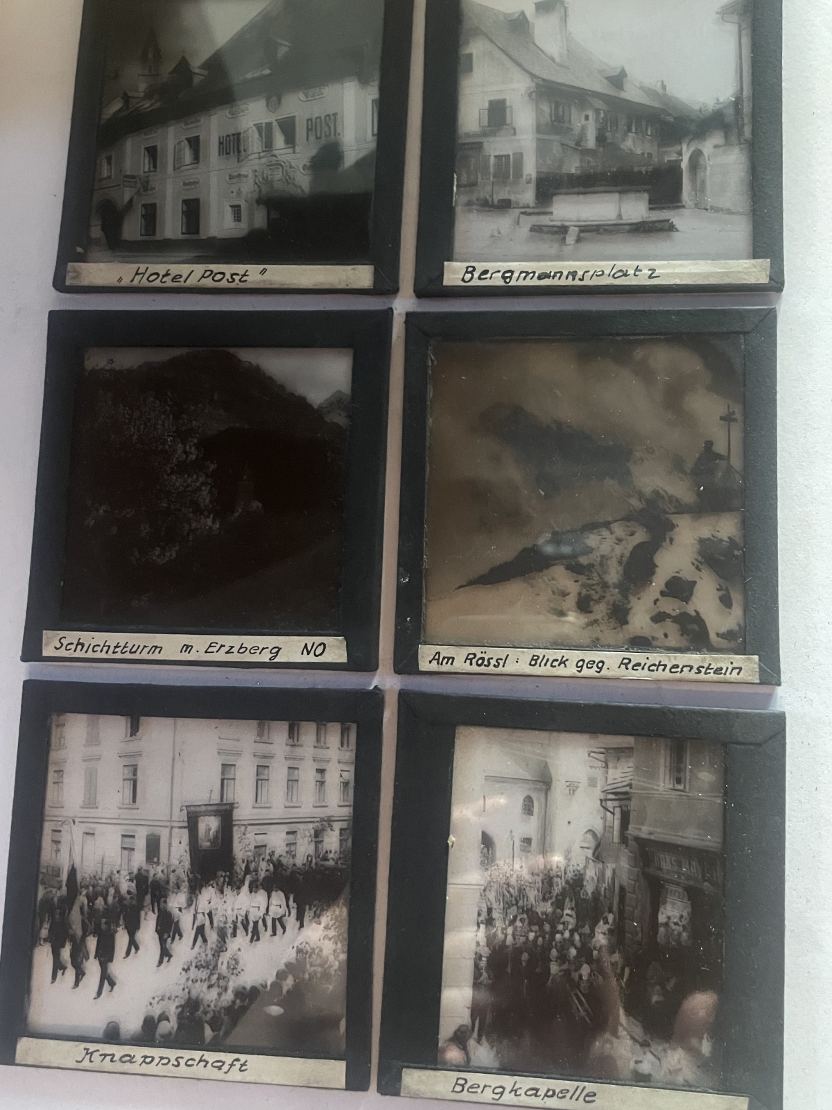 Gaslicht Diapositiv-Platten Lainer & Hrdliczka - 10 Stück von Eisenerz/Erzberg und Umgebung um die Jahrhundertwende