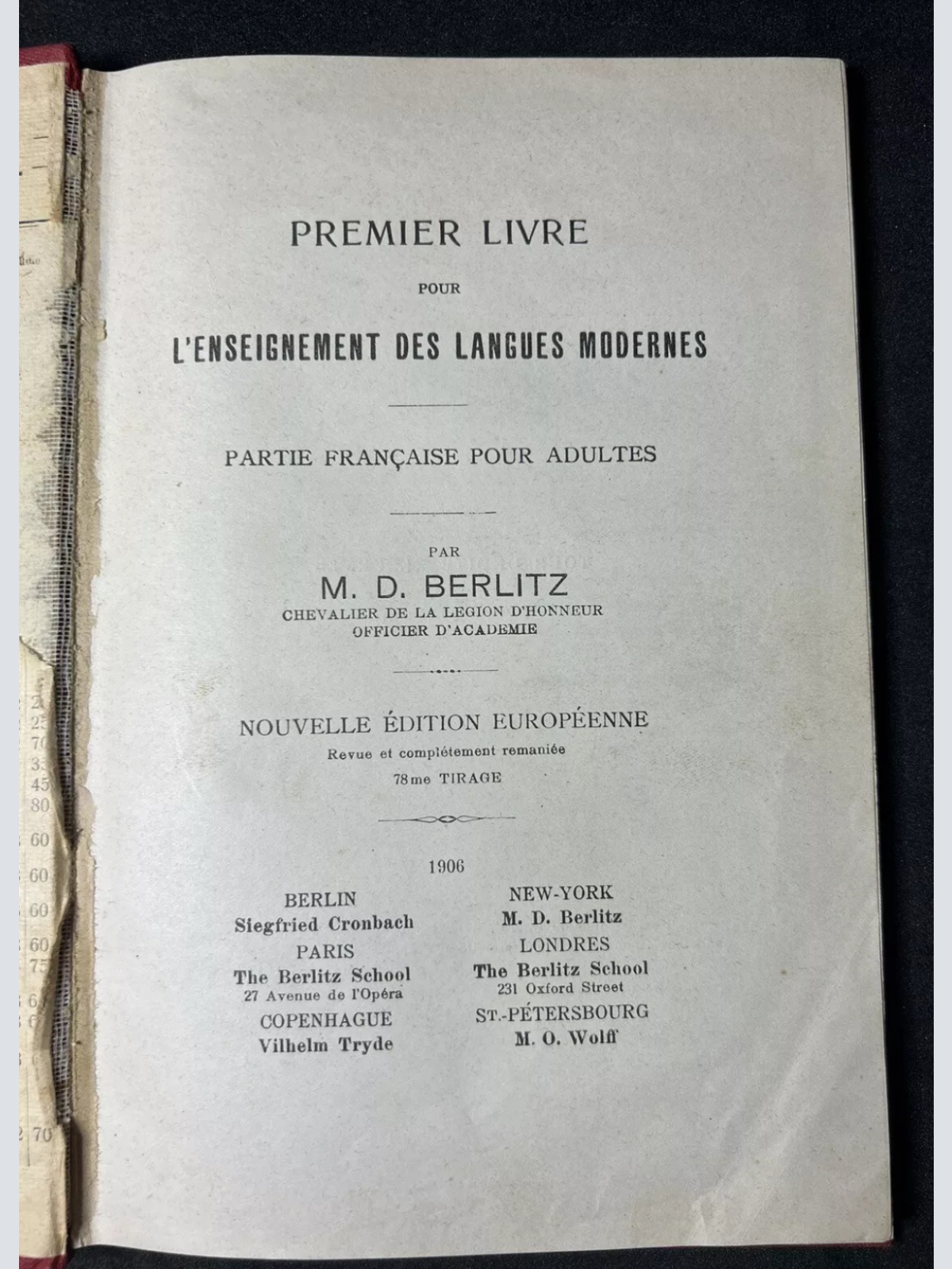Antikes 1906 M.D.Berlitz „Premier Livre“ Französisch-Lern- und Sprechbuch