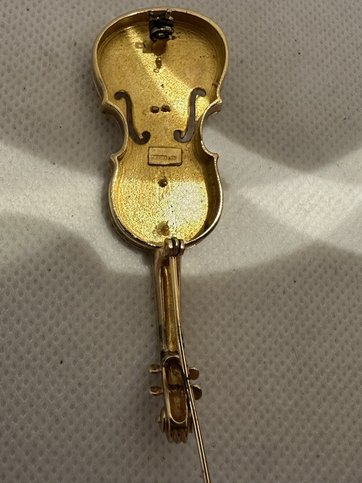 Geige Brosche Silber vergoldet
