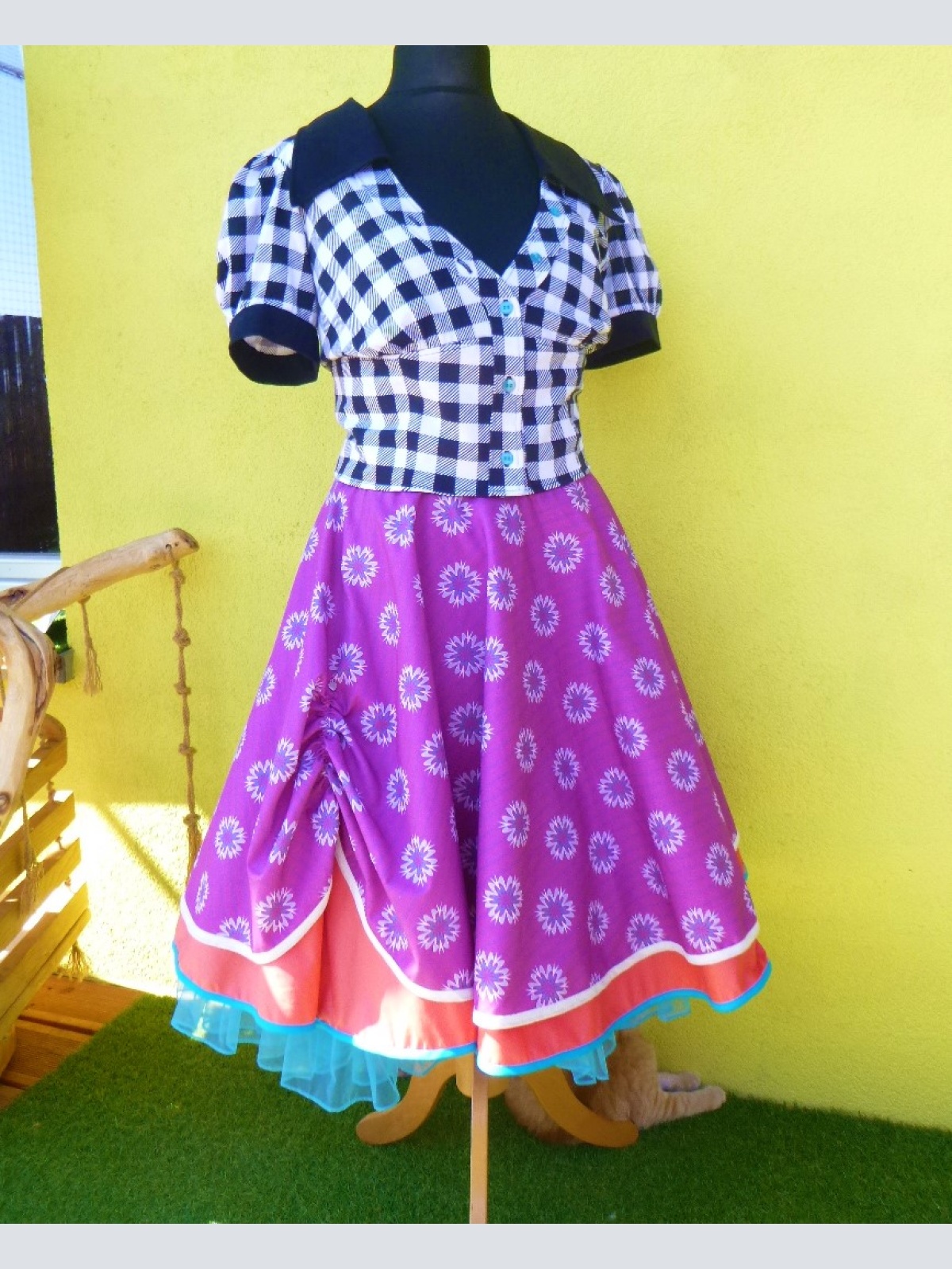 Rockabilly Fiefties Bluse Shirt schwarz/weiß kariert