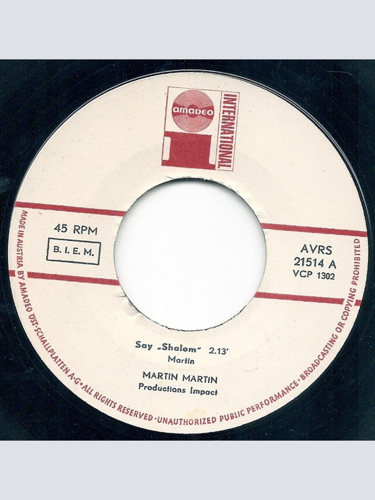 SINGLE / Martin Martin ‎– Say Shalom / Imagine / RAR