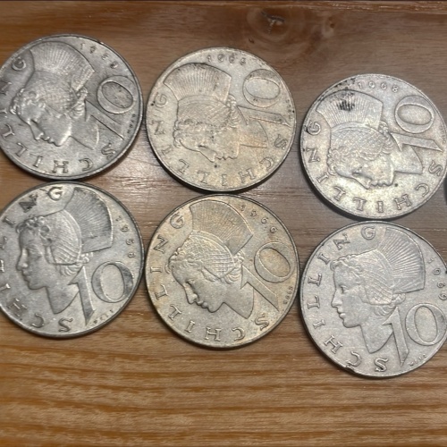10 Stk. 10-Silber-Schilling Münzen