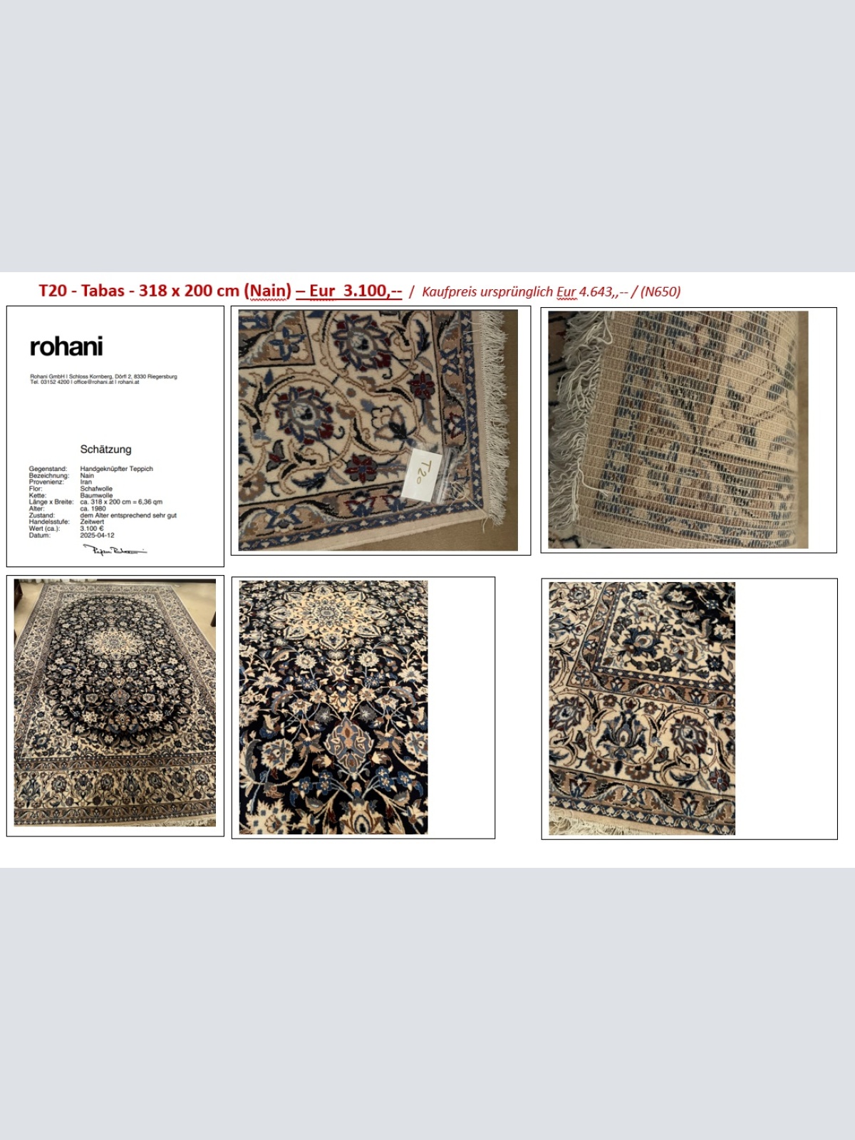 T20 - Tabas - 318 x 200 cm (Nain)   / Kaufpreis ursprünglich Eur 4.643,,-- / (N650)