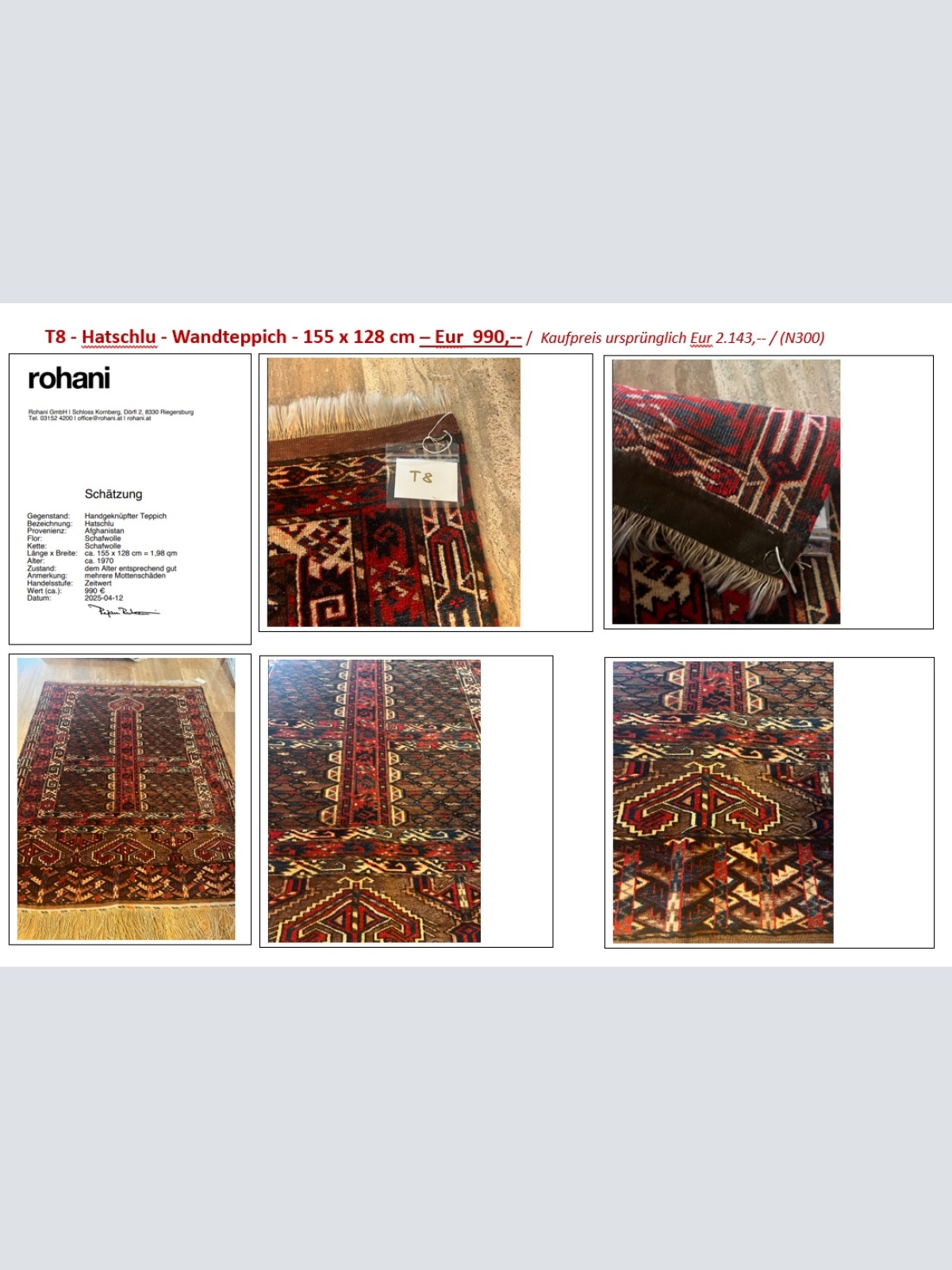 T8 - Hatschlu - Wandteppich - 155 x 128 cm –   / Kaufpreis ursprünglich Eur 2.143,-- / (N300)