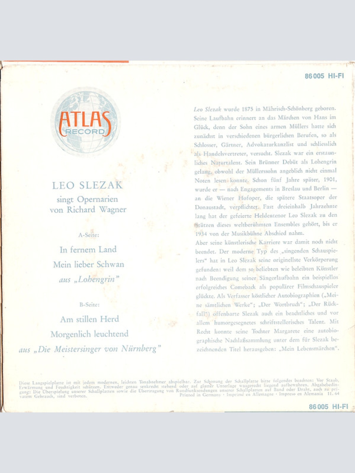 Leo Slezak, Richard Wagner - Leo Slezak Singt Opernarien Von Richard Wagner