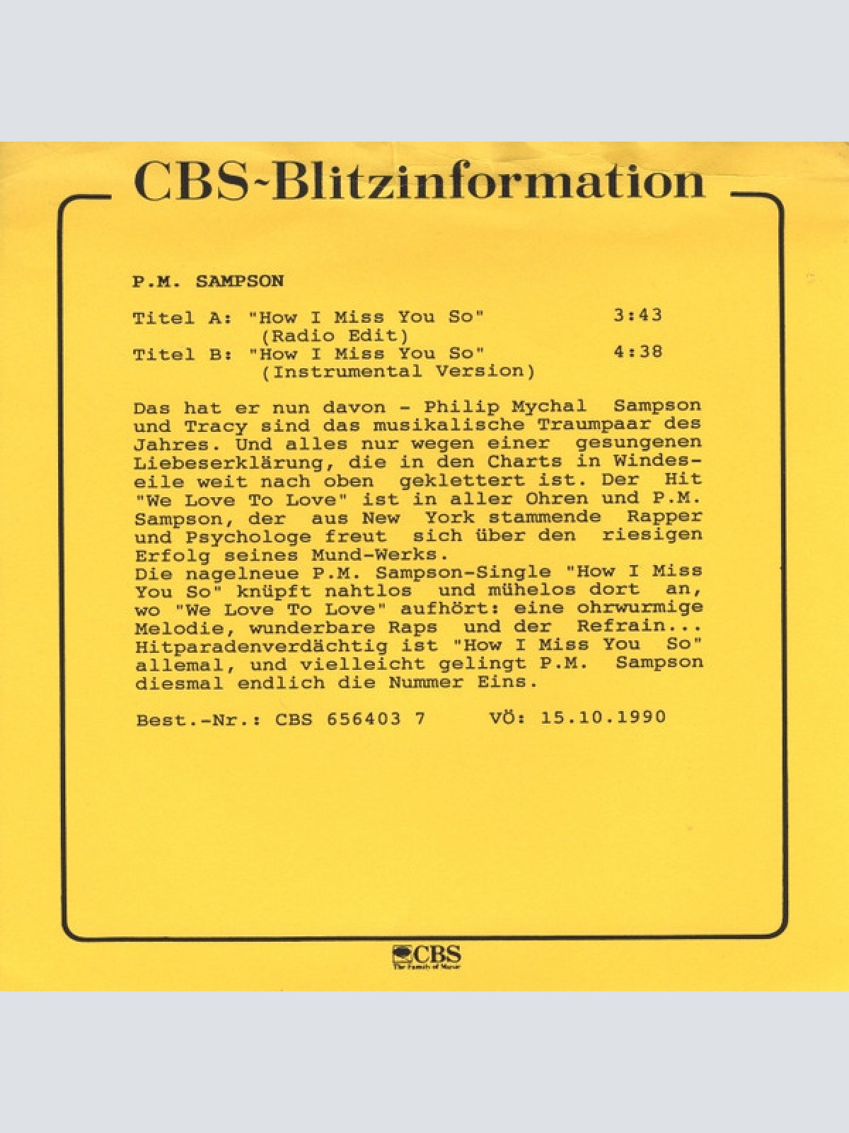 Vinyl / P.M. Sampson - How I Miss You So (Radio Edit)