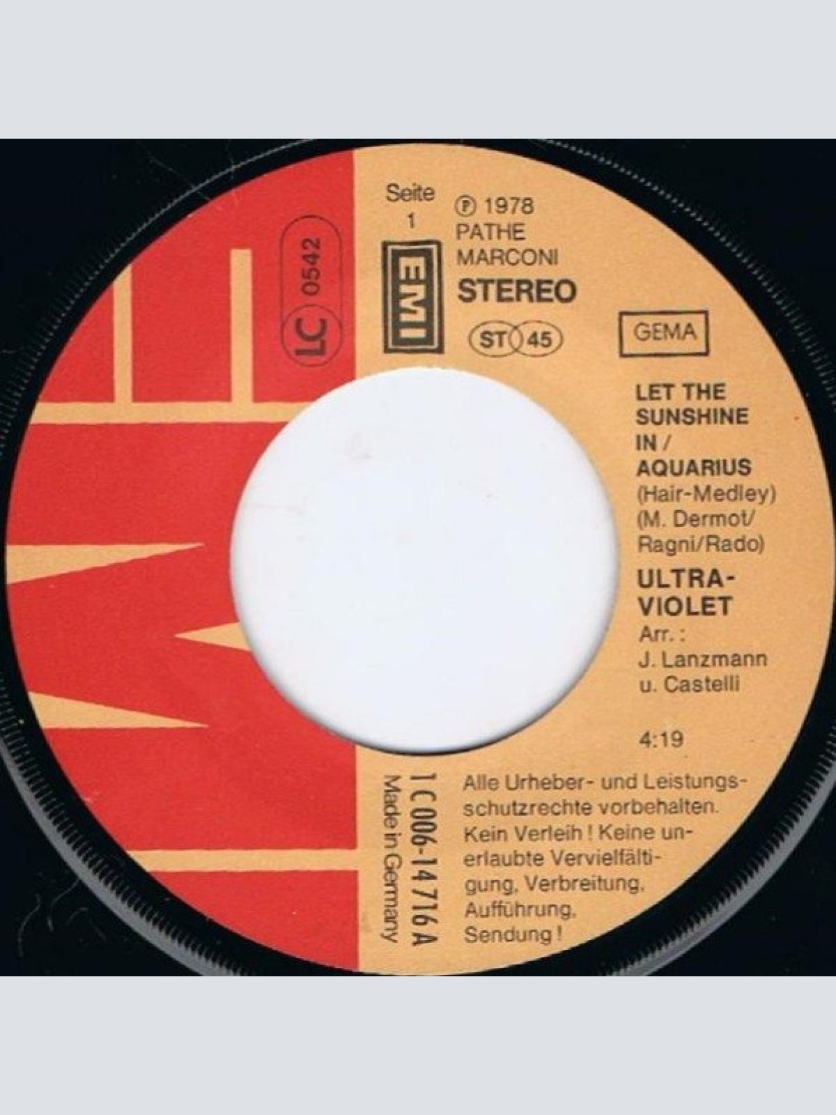 Vinyl / Ultraviolet (13) - Let The Sunshine In / Aquarius (Hair-Medley)