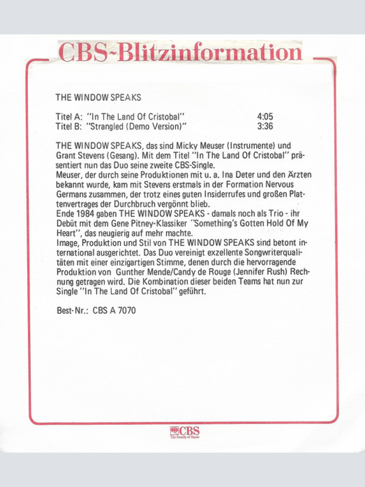 Vinyl / The Window Speaks - In The Land Of Christobal