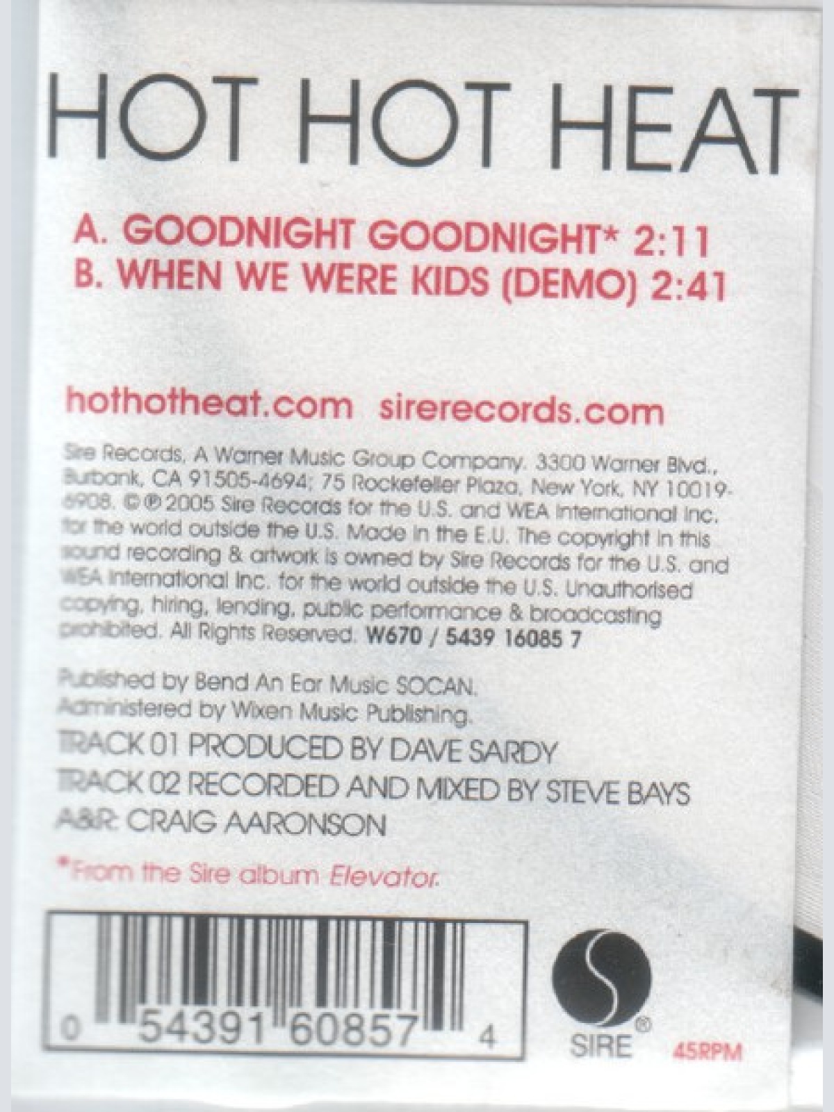 Vinyl / Hot Hot Heat - Goodnight Goodnight