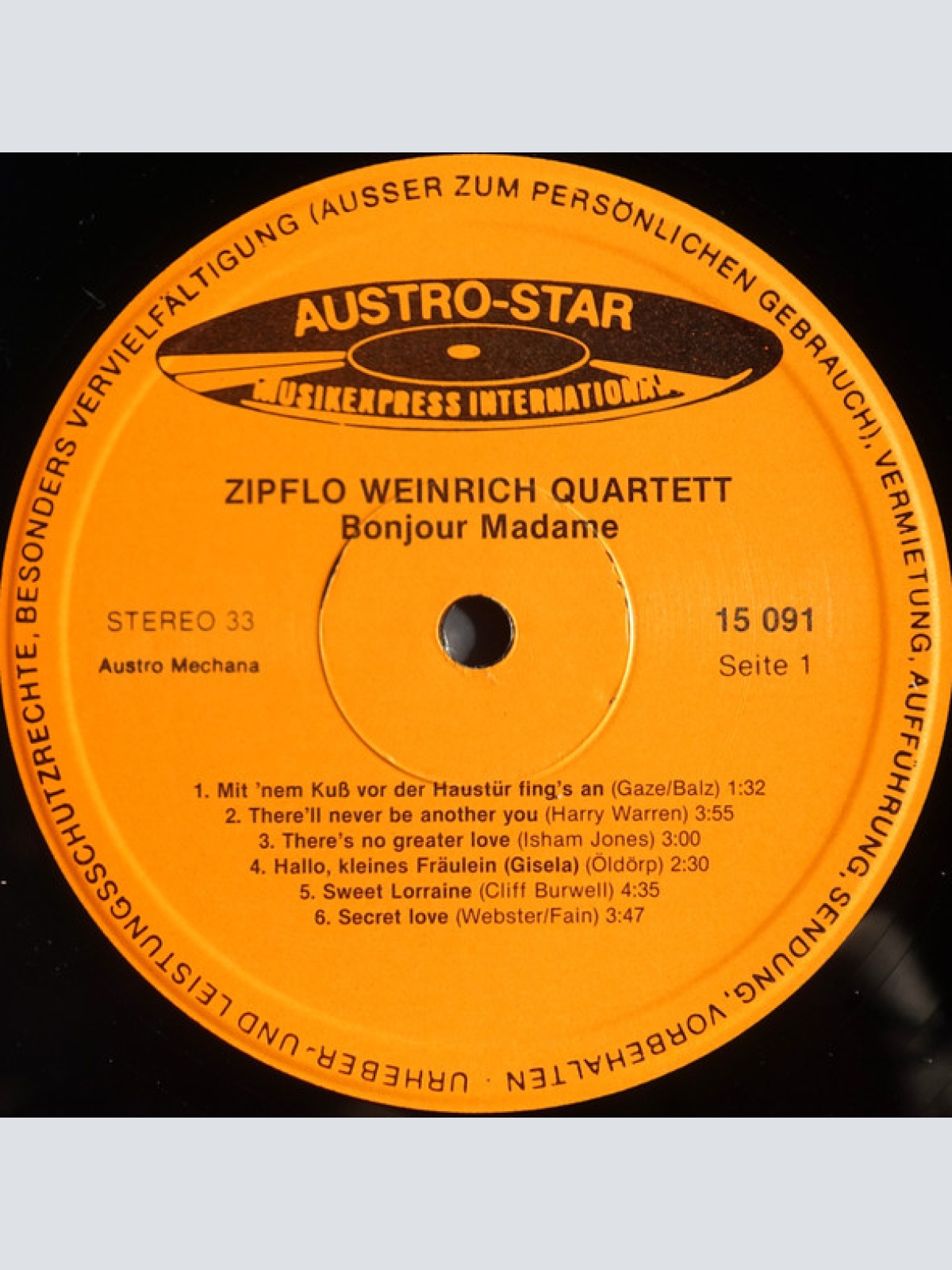 Vinyl / Zipflo Weinrich Quartett Featuring: Karl Ratzer - Bonjour Madame