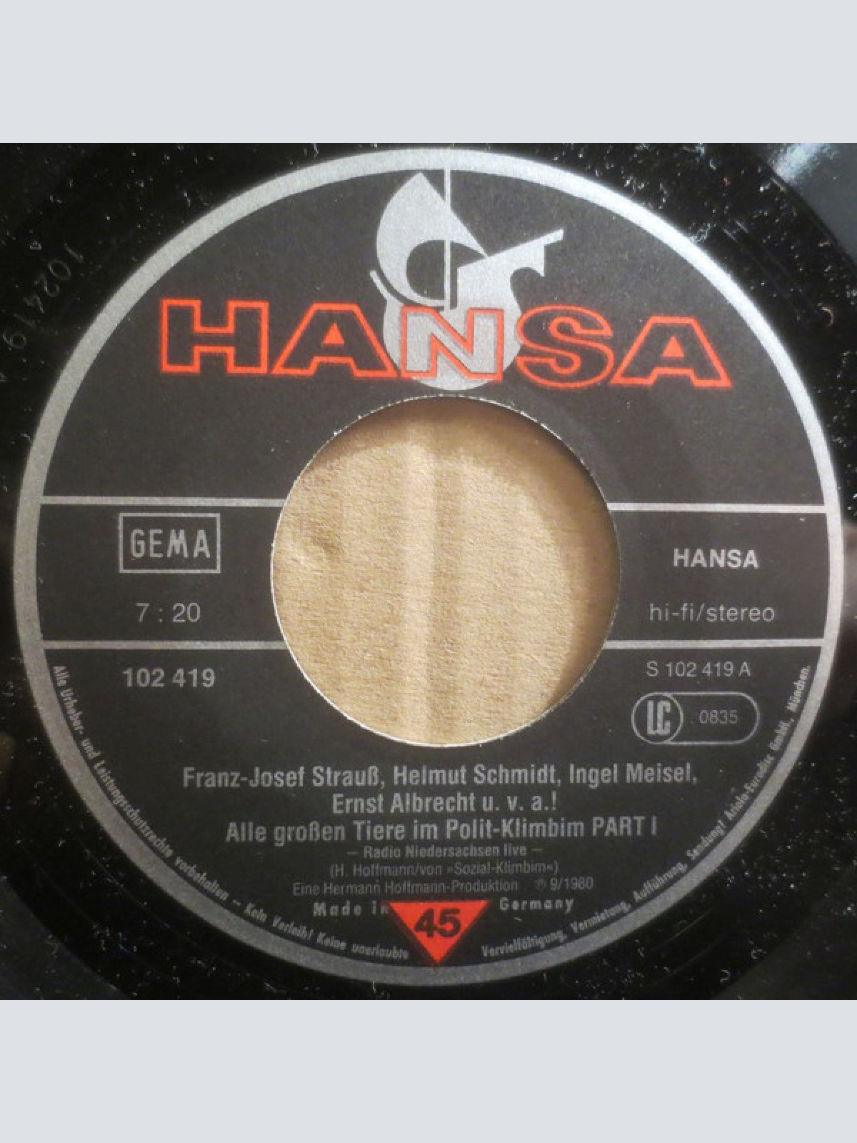 Vinyl / Radio Niedersachsen Live - Franz-Josef Strauss. Helmut Schmidt, Inge Meysel, Ernst Albrecht U.V.A! Alle Großen Tiere Im Polit-Klimbim