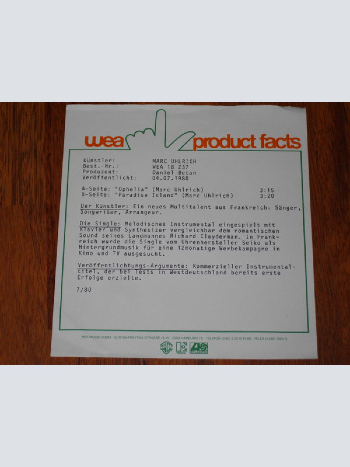 Vinyl / Marc Uhlrich - Ophelia