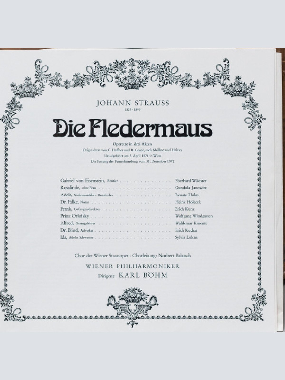 Vinyl / Johann Strauss Jr. • Gundula Janowitz • Eberhard Wächter • Wolfgang Windgassen • Renate Holm • Erich Kunz • Wiener Philharmoniker, Karl Böhm - Die Fledermaus